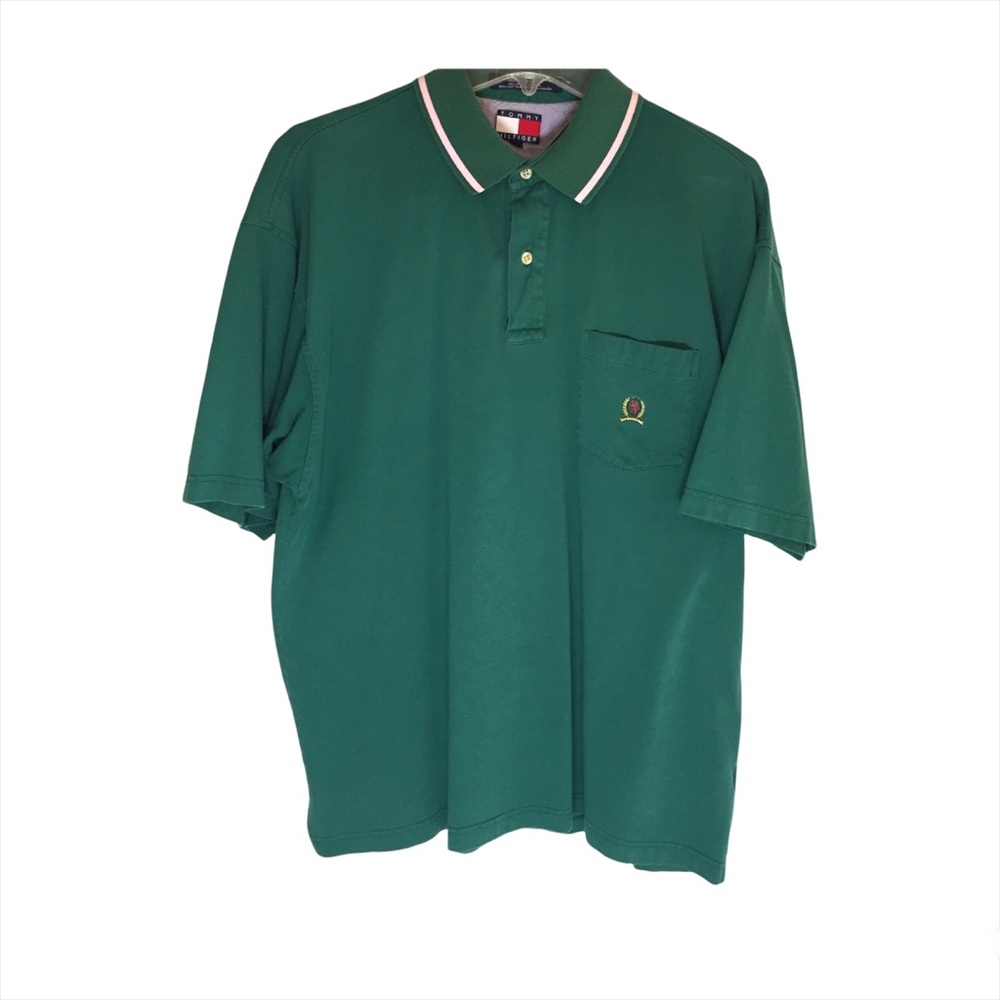 Vintage Y2K Tommy Hilfiger Polo Shirt Men’s Large Green with Pink